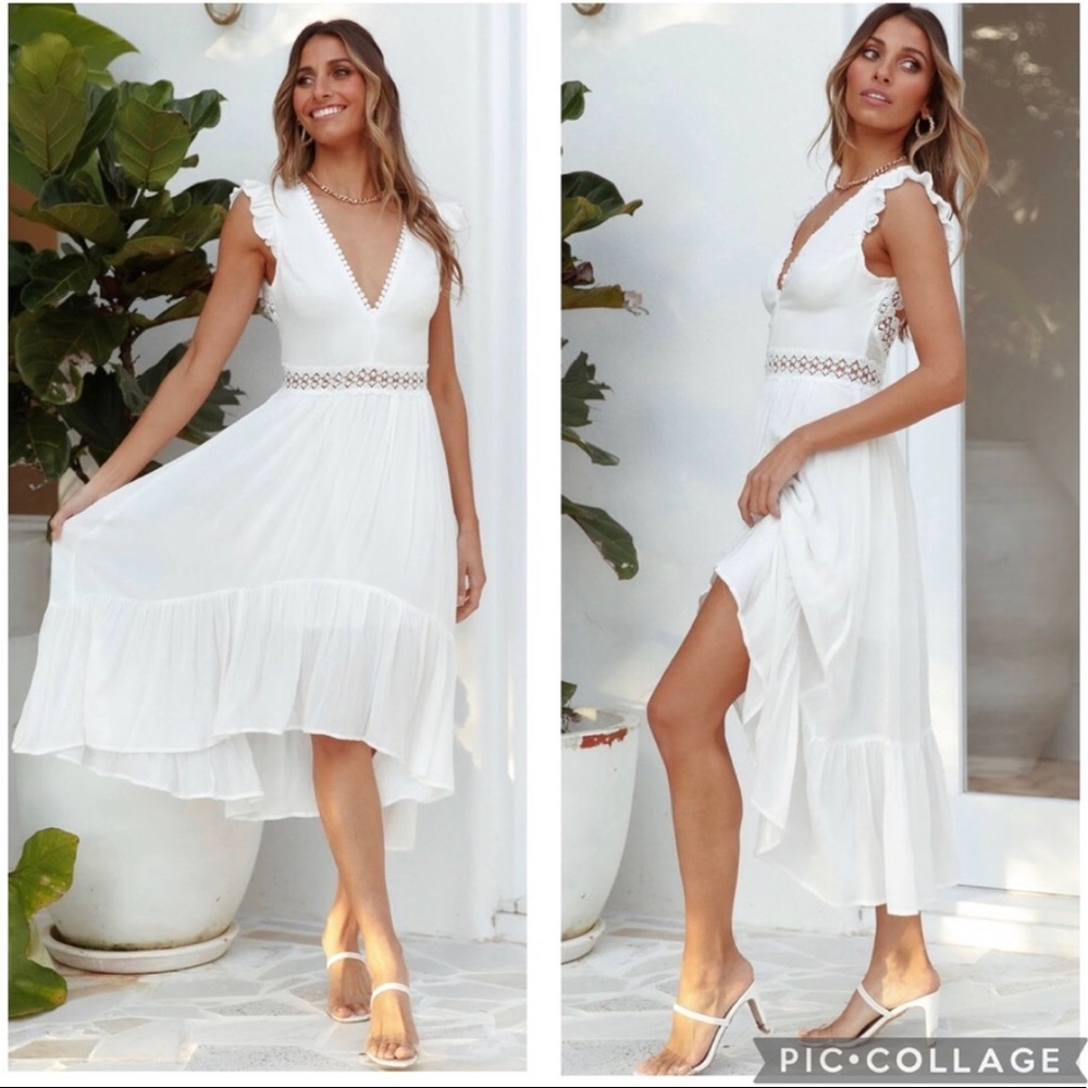 Hello Molly “The Art Of Love” Crochet Open Back Maxi Dress